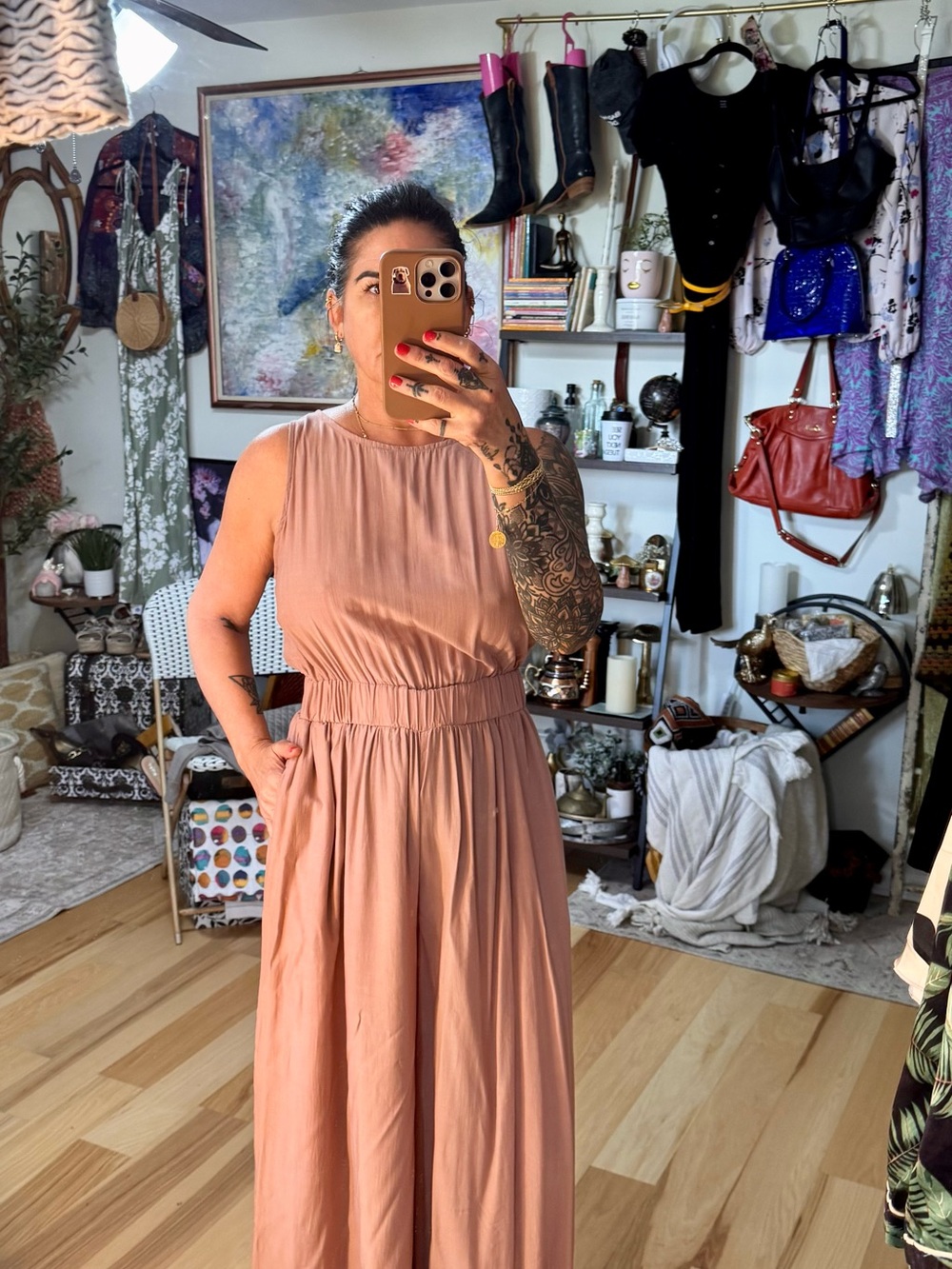 Mustard Seed Sleeveless Wide-Leg Jumpsuit in Dusty Rose - Picture 2 of 6